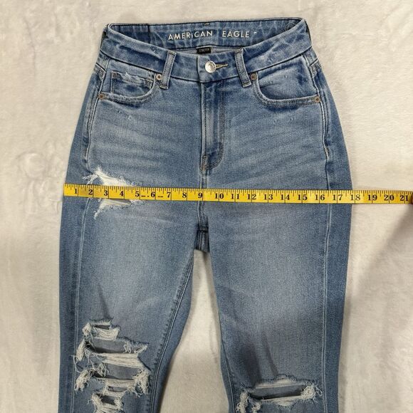NEW American Eagle High Waist Curvy Mom Jeans‎ Size 000 23 Distressed Stretch - Picture 10 of 14